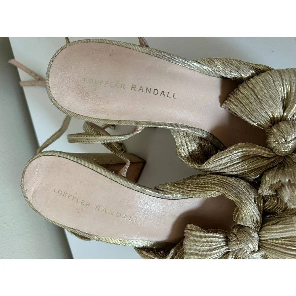 Loeffler Randall Natalia Platform Gold Pleated Bow Heels Size 9 Metallic Wedding